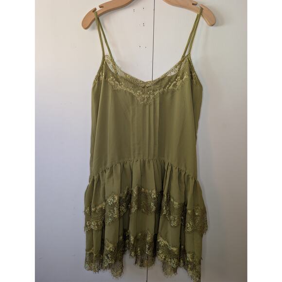 ASOS Cami Tiered Ruffle Mini Olive Dress Size 8 - Picture 2 of 16